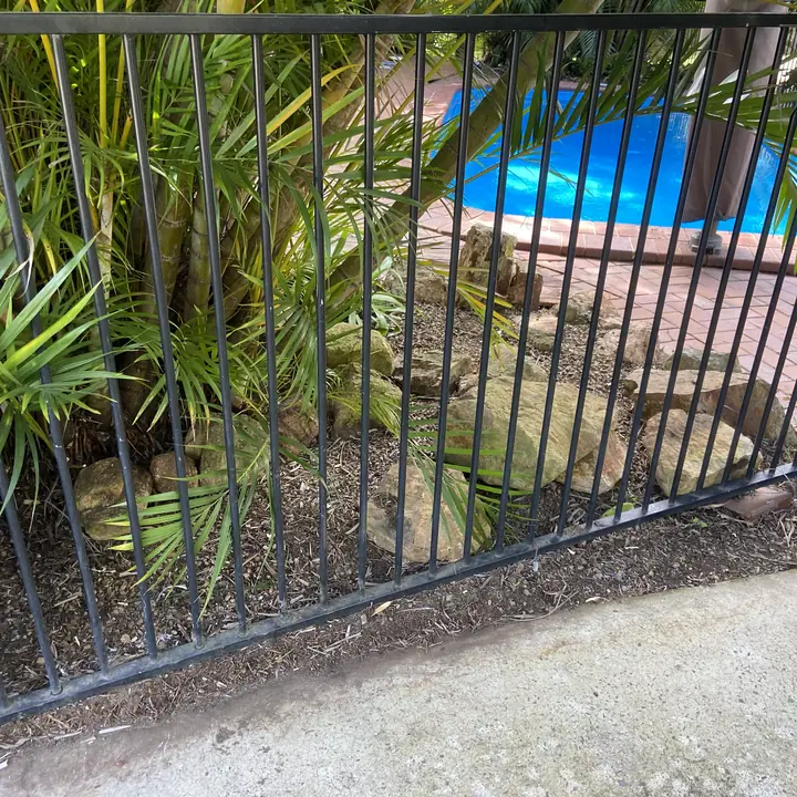 After: dead palm fronds cleared off a pool fence, Yandina