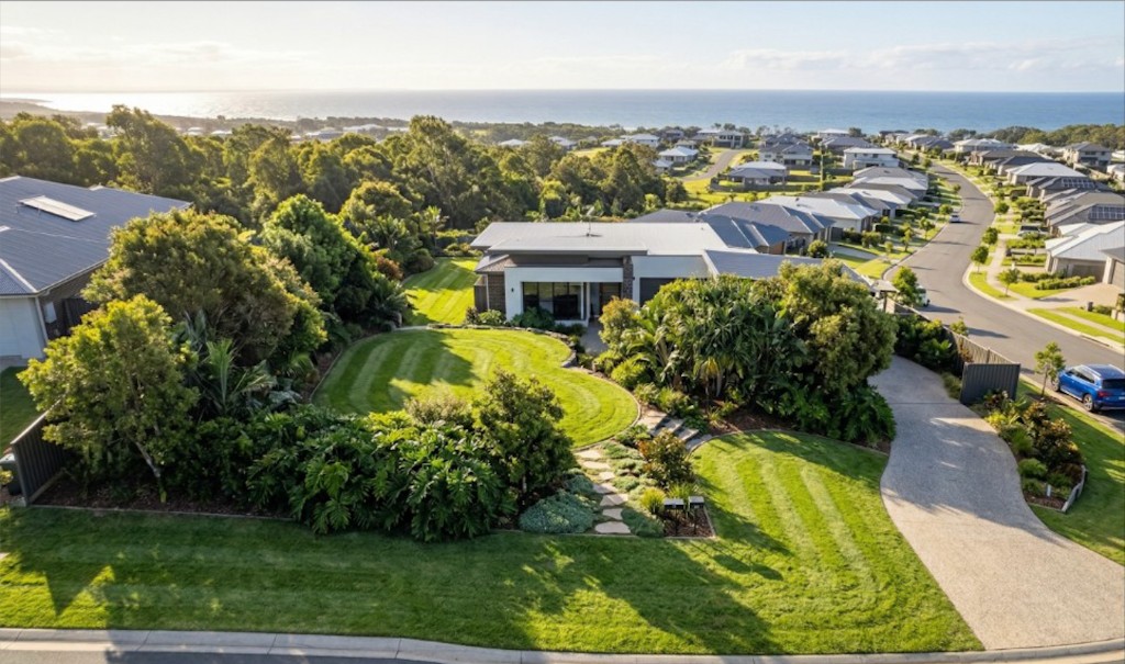Aerial view of a healthy mowed lawn on the Sunshine Coast